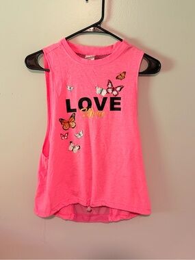 No Boundaries Neon Pink Butterfly LOVE Tank Top